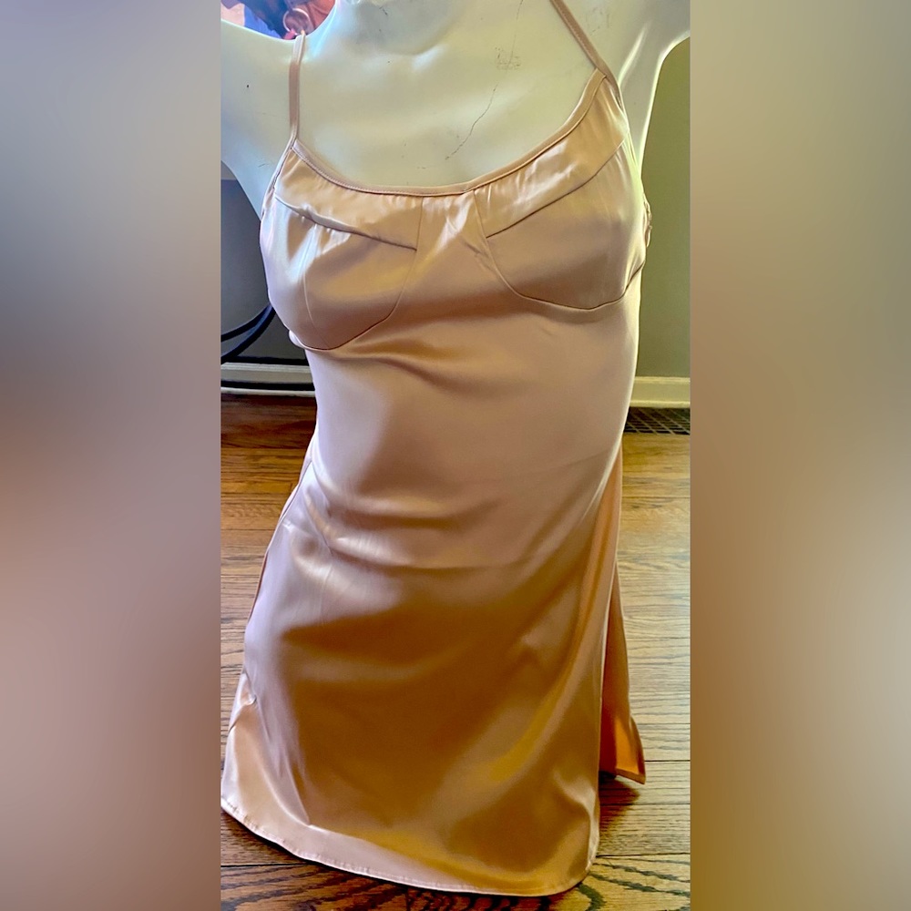 Nude Stretch Satin Mini Slip Dress